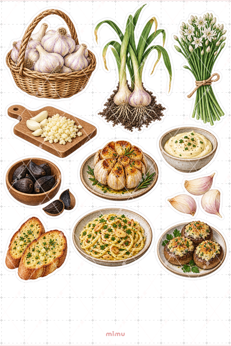 Sarımsak Garlic Sticker Seti Sebze Mutfak Temalı Dekoratif 2'li Etiket