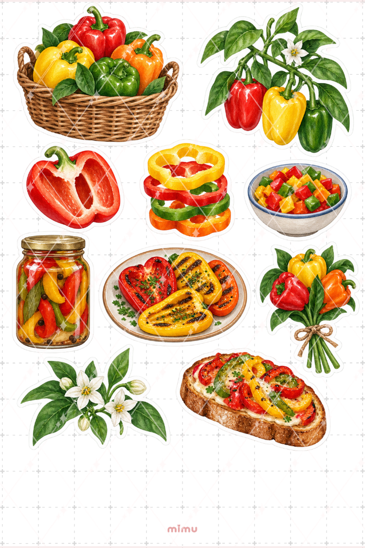 Dolmalık Biber Bell Pepper Sticker Seti Sebze Temalı Dekoratif 2'li Etiket
