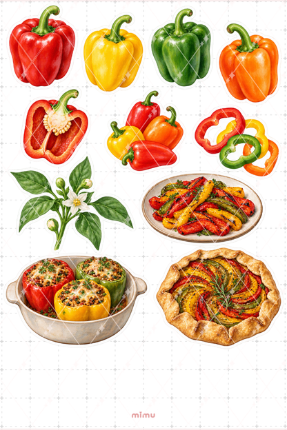 Dolmalık Biber Bell Pepper Sticker Seti Sebze Temalı Dekoratif 2'li Etiket - 2