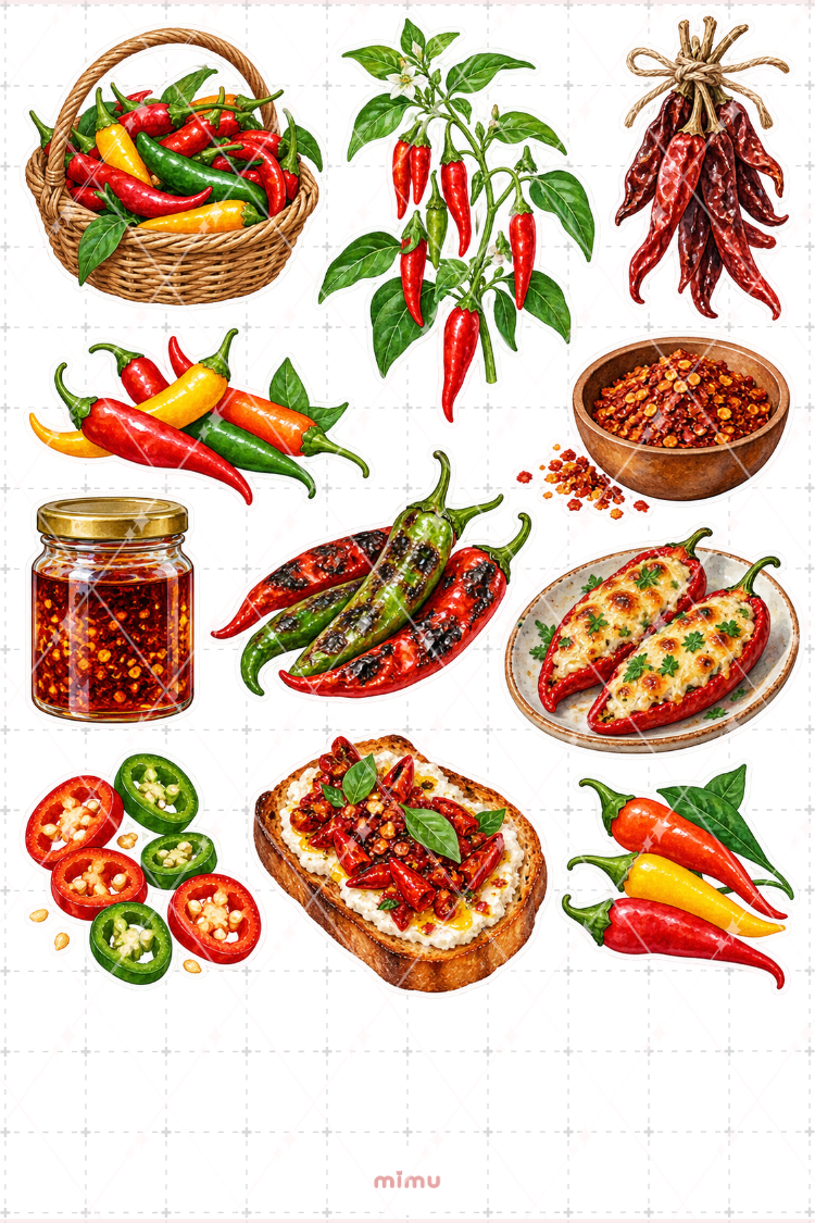 Acı Biber Chili Pepper Sticker Seti Sebze Temalı Dekoratif 2'li Etiket
