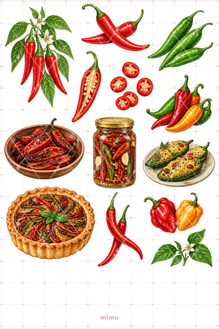 Acı Biber Chili Pepper Sticker Seti Sebze Temalı Dekoratif 2'li Etiket - 2