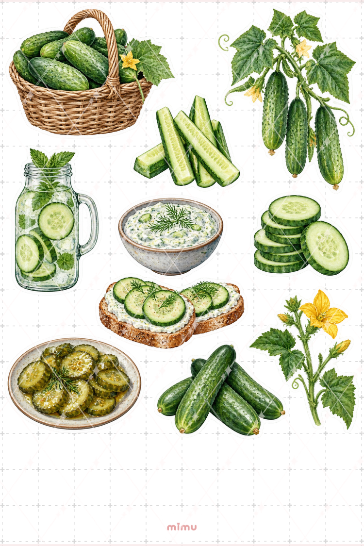 Salatalık Cucumber Sticker Seti Sebze Temalı Dekoratif 2'li Etiket