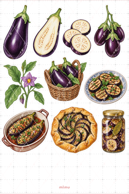Patlıcan Eggplant Sticker Seti Sebze Temalı Dekoratif 2'li Etiket