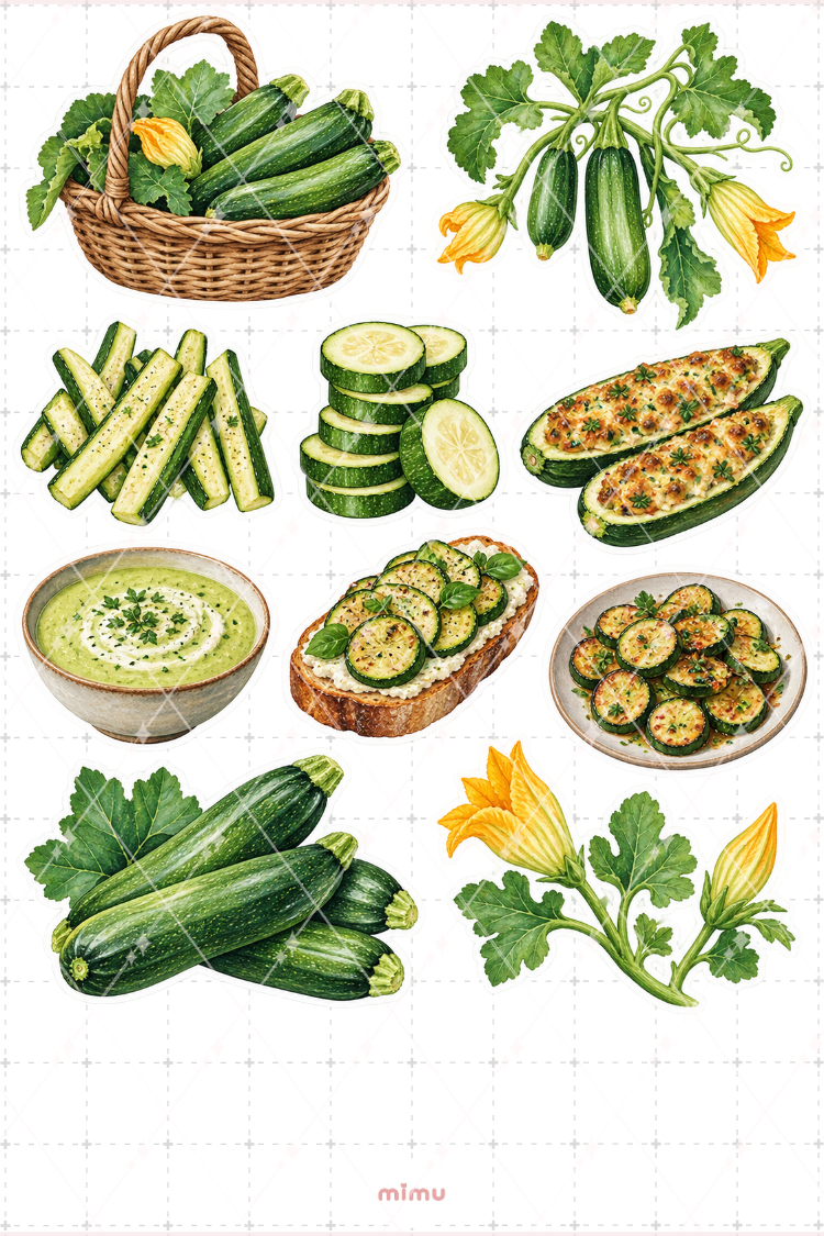 Kabak Zucchini Sticker Seti Sebze Temalı Dekoratif 2'li Etiket