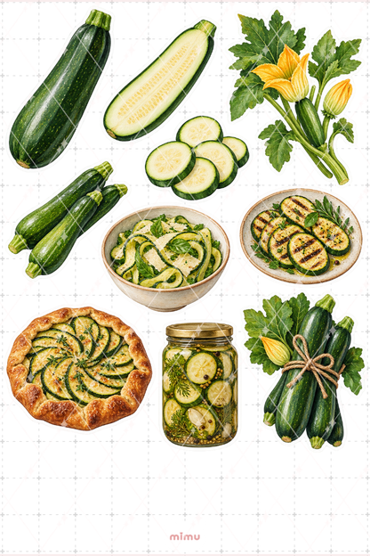 Kabak Zucchini Sticker Seti Sebze Temalı Dekoratif 2'li Etiket - 2