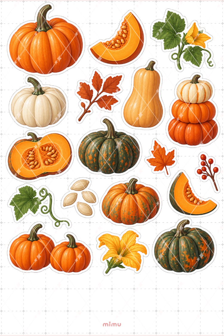 Balkabağı Pumpkin Sticker Seti Sonbahar Sebze Temalı Dekoratif 2'li Etiket