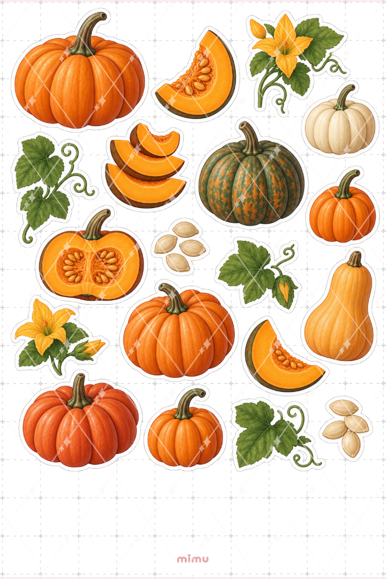 Balkabağı Pumpkin Sticker Seti Sonbahar Sebze Temalı Dekoratif 2'li Etiket - 2