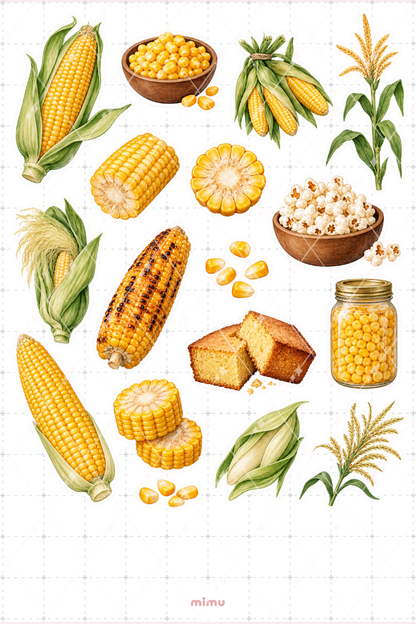 Mısır Corn Sticker Seti Sebze Temalı Dekoratif 2'li Etiket