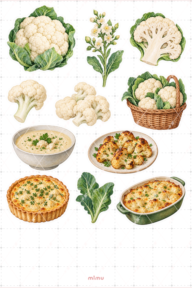 Karnabahar Cauliflower Sticker Seti Sebze Temalı Dekoratif 2'li Etiket