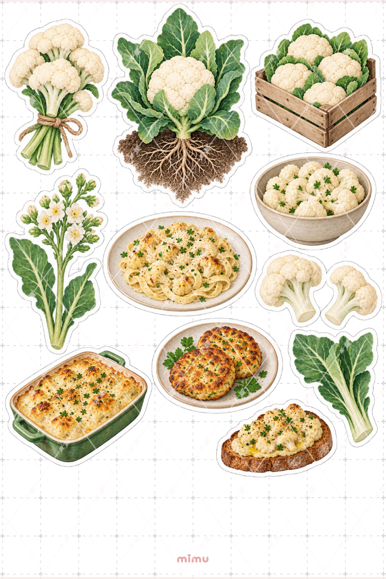 Karnabahar Cauliflower Sticker Seti Sebze Temalı Dekoratif 2'li Etiket - 2