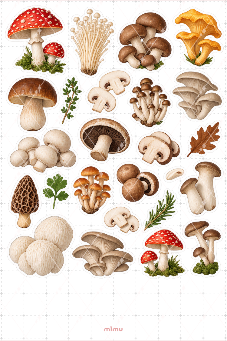 Mantar Mushroom Sticker Seti Orman ve Sebze Temalı Dekoratif 2'li Etiket