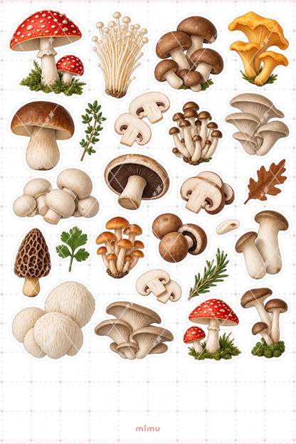 Mantar Mushroom Sticker Seti Orman ve Sebze Temalı Dekoratif 2'li Etiket