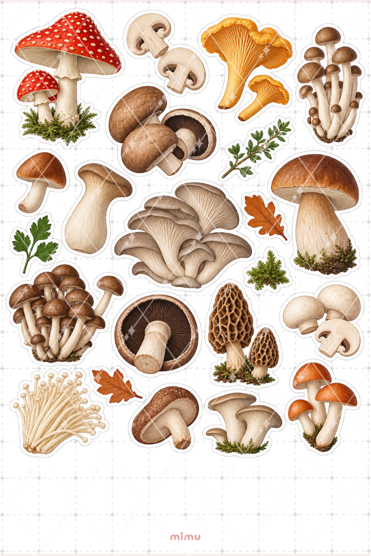 Mantar Mushroom Sticker Seti Orman ve Sebze Temalı Dekoratif 2'li Etiket - 2