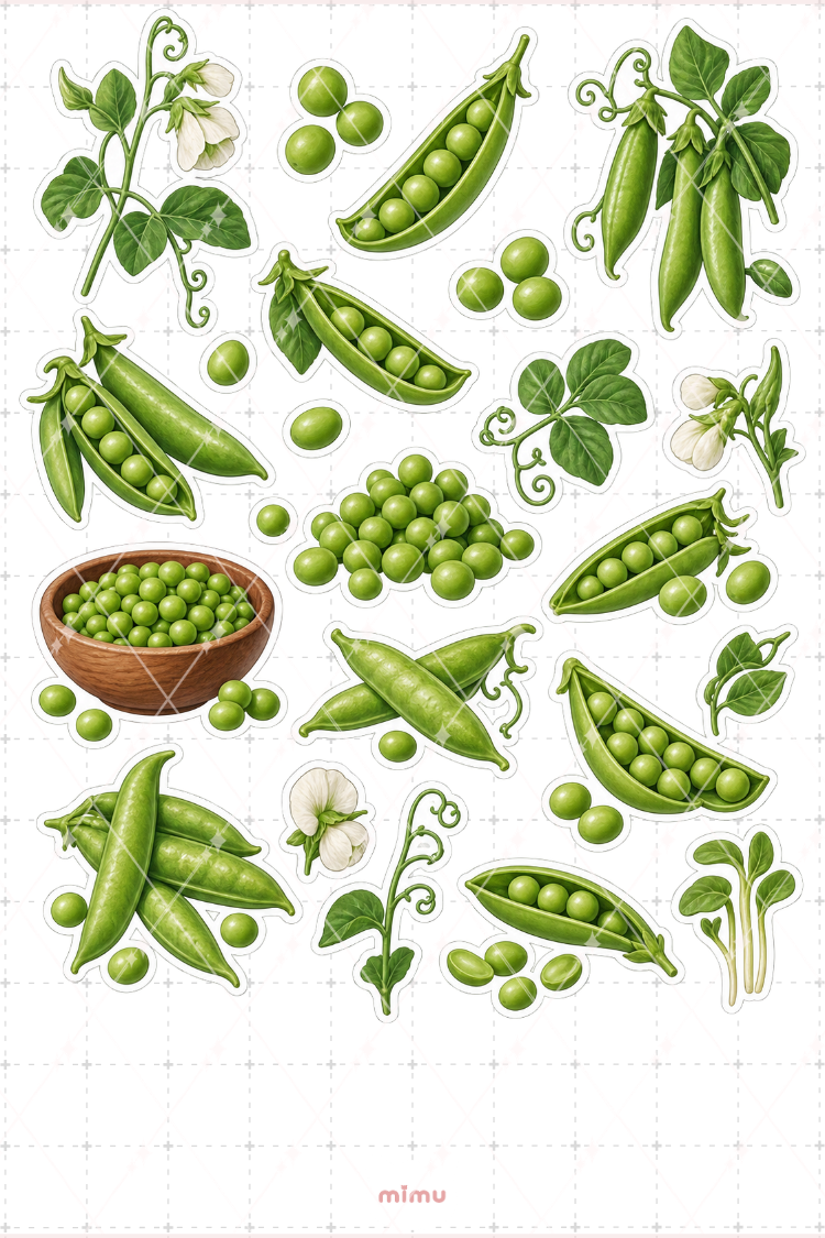 Bezelye Peas Sticker Seti Sebze Temalı Dekoratif 2'li Etiket