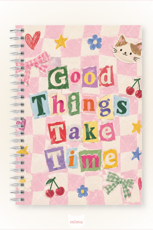 Good Things Take Time Kolaj Desenli 60 Yaprak Çizgisiz Okul Defteri A5 Spiralli Not Defteri