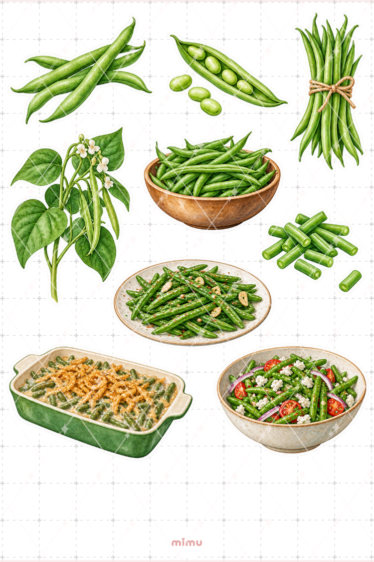 Taze Fasulye Green Beans Sticker Seti Sebze Temalı Dekoratif 2'li Etiket - 2