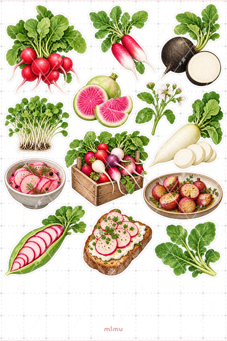 Turp Radish Sticker Seti Sebze Temalı Dekoratif 2'li Etiket
