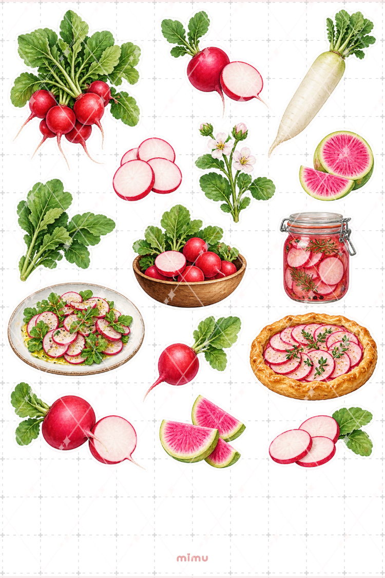 Turp Radish Sticker Seti Sebze Temalı Dekoratif 2'li Etiket - 2