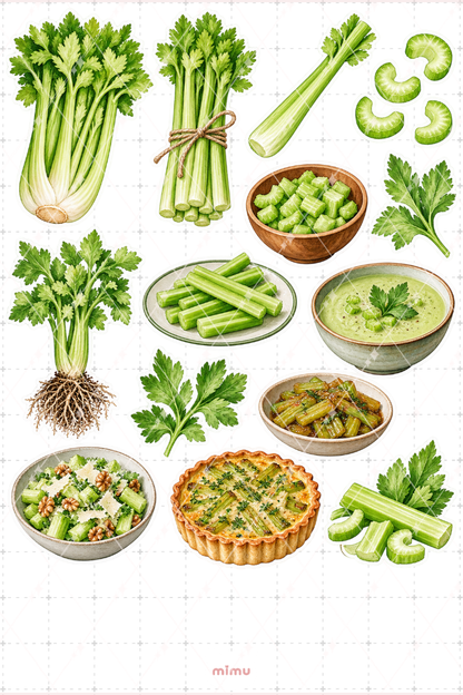 Kereviz Celery Sticker Seti Sebze Temalı Dekoratif 2'li Etiket