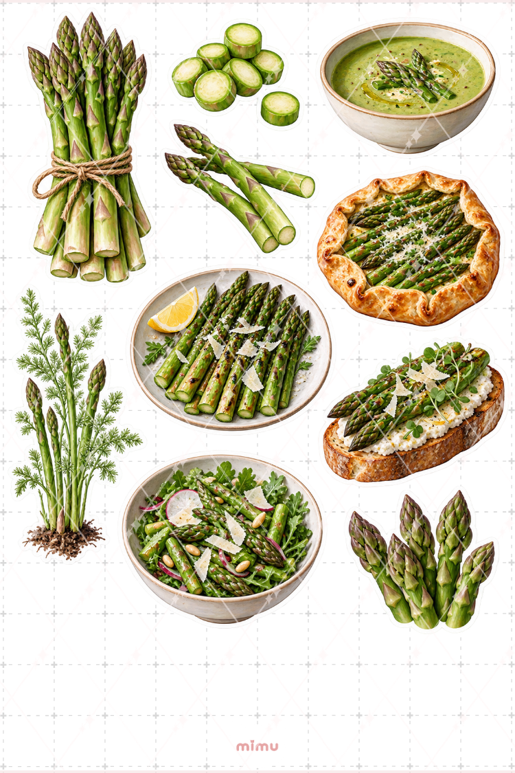 Kuşkonmaz Asparagus Sticker Seti Sebze Temalı Dekoratif 2'li Etiket