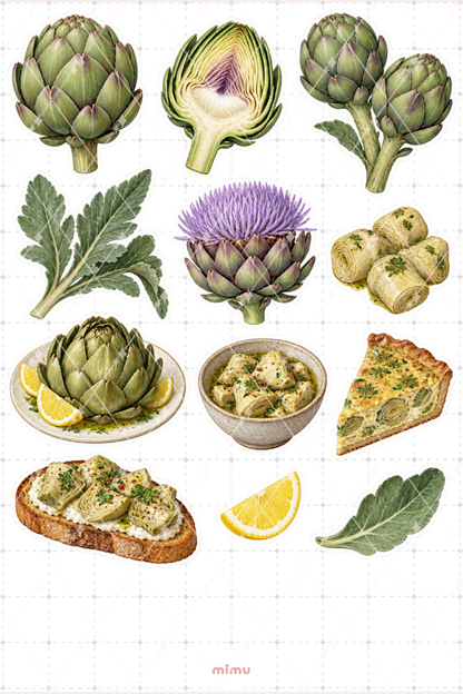Enginar Artichoke Sticker Seti Sebze Botanik Temalı Dekoratif 2'li Etiket