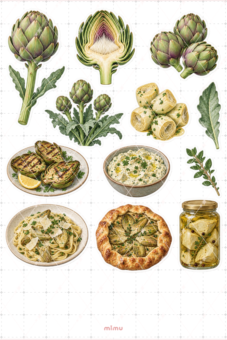 Enginar Artichoke Sticker Seti Sebze Botanik Temalı Dekoratif 2'li Etiket - 2