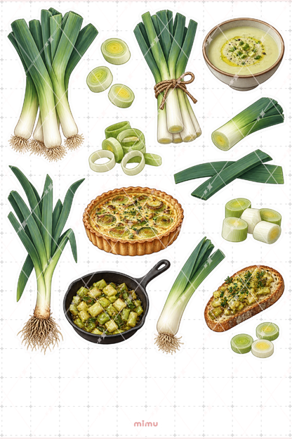Pırasa Leek Sticker Seti Sebze Temalı Dekoratif 2'li Etiket