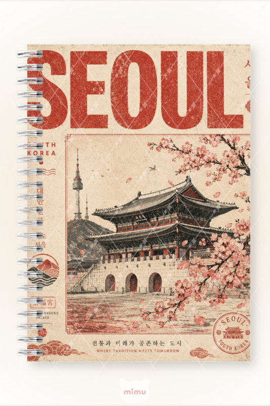 Seoul Vintage Seyahat Desenli 60 Yaprak Çizgisiz Okul Defteri A5 Spiralli Not Defteri