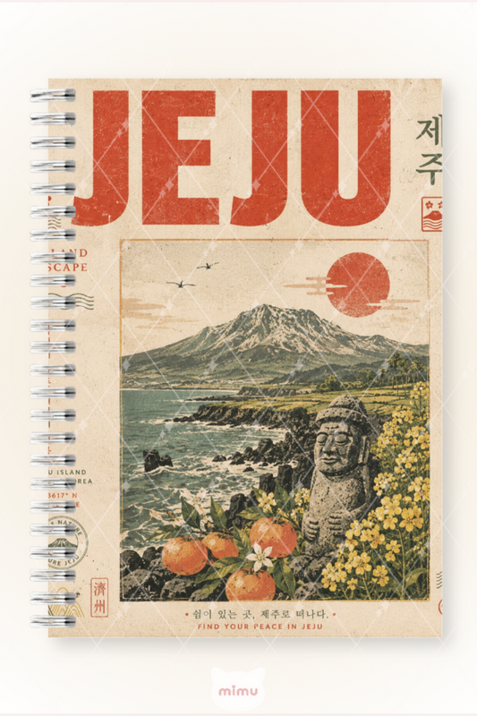 Jeju Vintage Seyahat Desenli 60 Yaprak Çizgisiz Okul Defteri A5 Spiralli Not Defteri