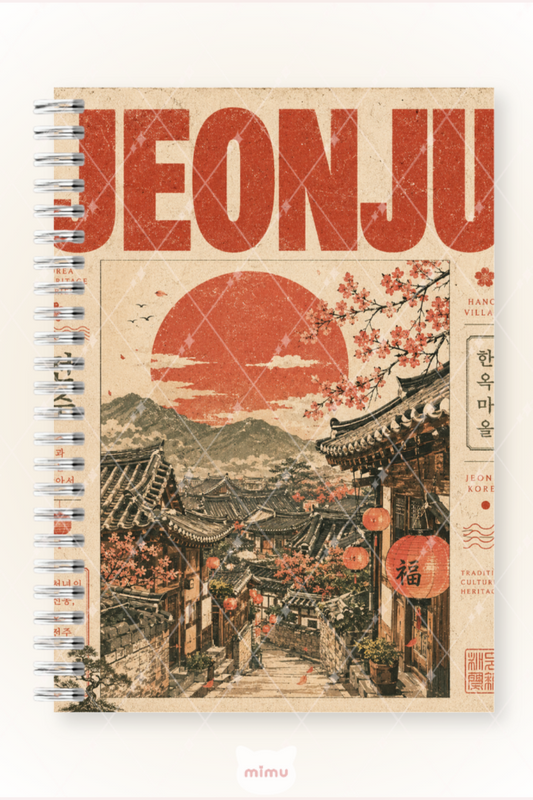 Jeonju Vintage Seyahat Desenli 60 Yaprak Çizgisiz Okul Defteri A5 Spiralli Not Defteri