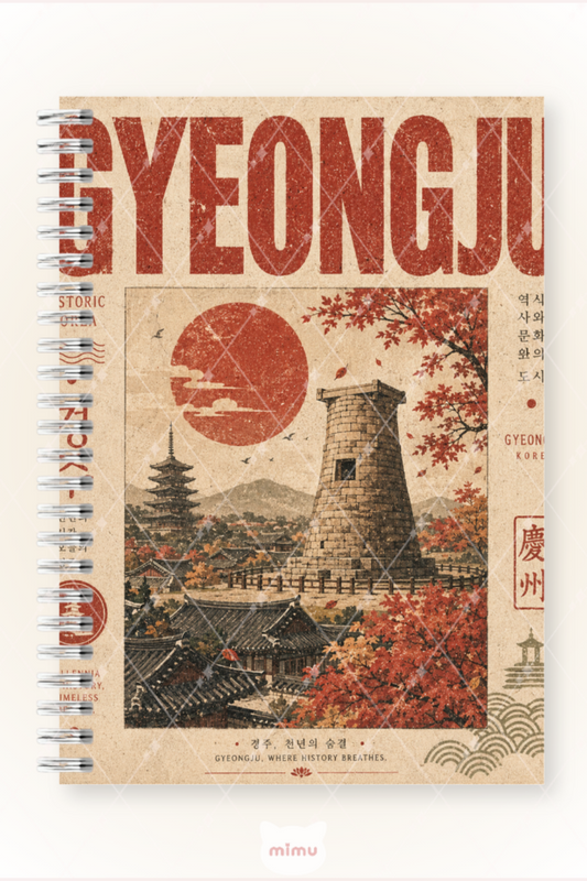 Gyeongju Vintage Seyahat Desenli 60 Yaprak Çizgisiz Okul Defteri A5 Spiralli Not Defteri