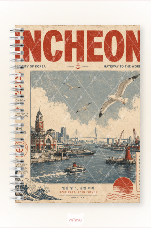 Incheon Vintage Seyahat Desenli 60 Yaprak Çizgisiz Okul Defteri A5 Spiralli Not Defteri