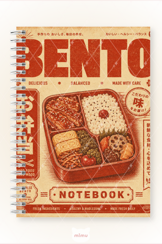 Vintage Bento Desenli 60 Yaprak Çizgisiz Okul Defteri A5 Spiralli Not Defteri