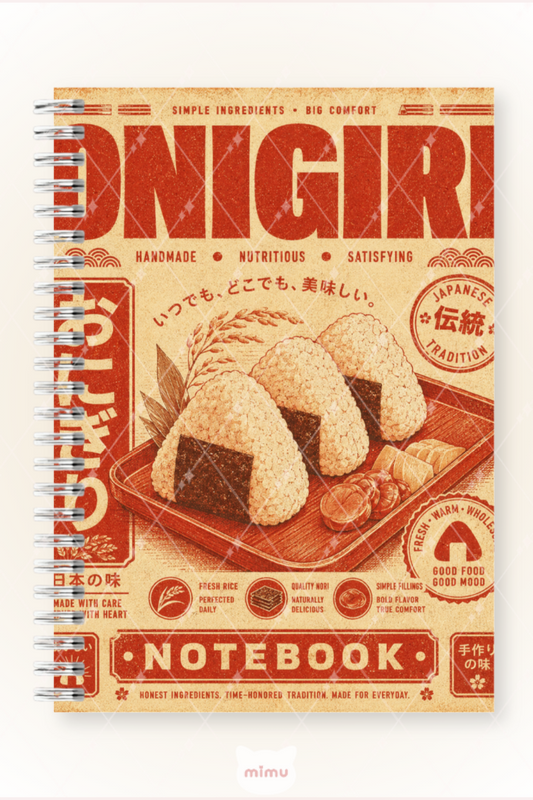 Vintage Onigiri Desenli 60 Yaprak Çizgisiz Okul Defteri A5 Spiralli Not Defteri