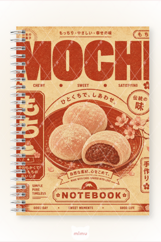Vintage Mochi Desenli 60 Yaprak Çizgisiz Okul Defteri A5 Spiralli Not Defteri