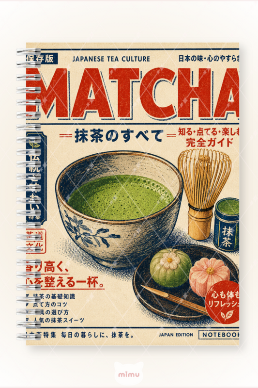 Japon Matcha Desenli 60 Yaprak Çizgisiz Okul Defteri A5 Spiralli Not Defteri