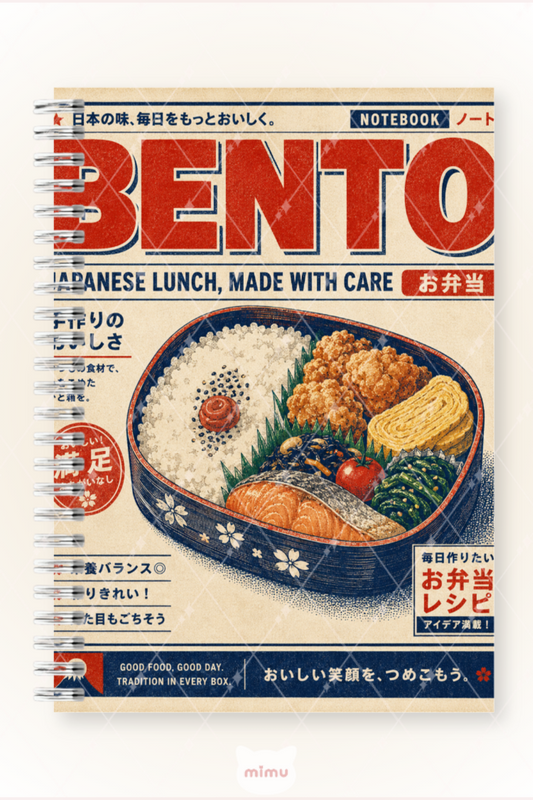Japon Bento Desenli 60 Yaprak Çizgisiz Okul Defteri A5 Spiralli Not Defteri
