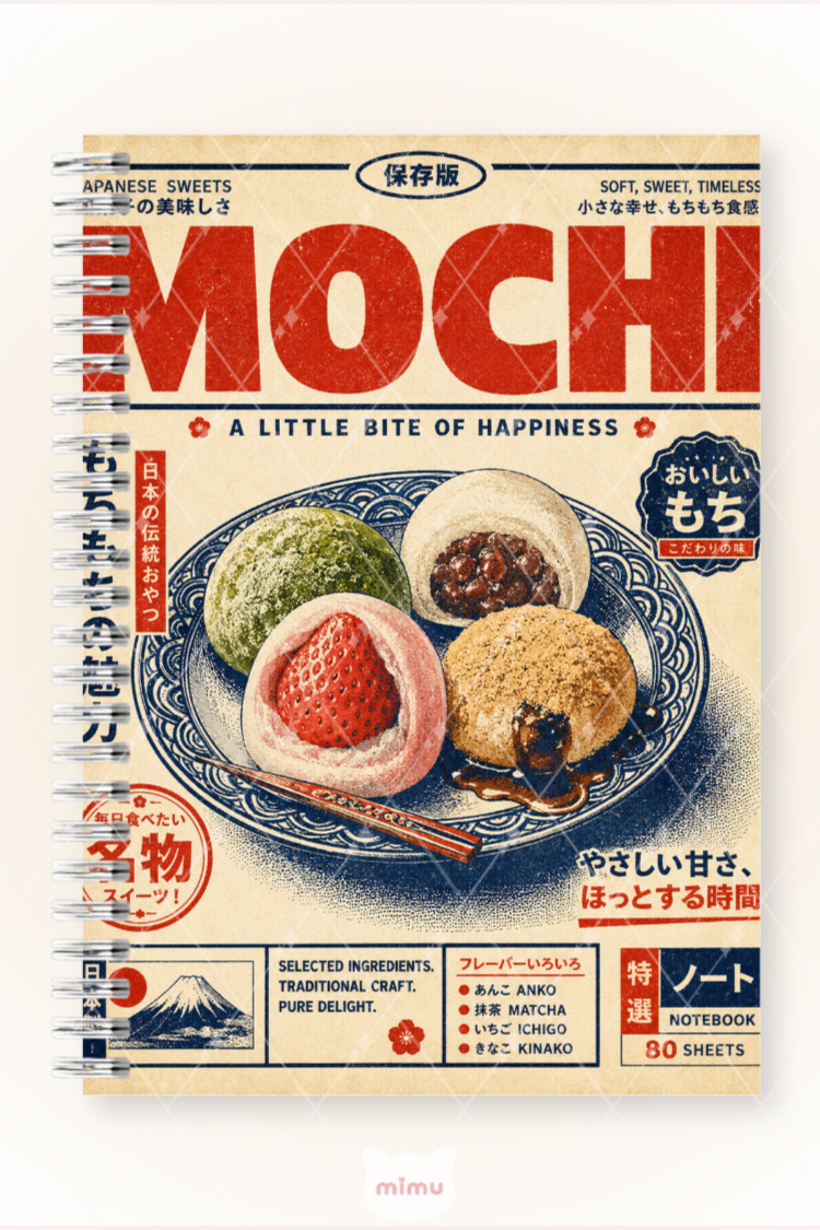 Çilekli Mochi Desenli 60 Yaprak Çizgisiz Okul Defteri A5 Spiralli Not Defteri