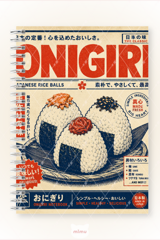 Japon Onigiri Desenli 60 Yaprak Çizgisiz Okul Defteri A5 Spiralli Not Defteri