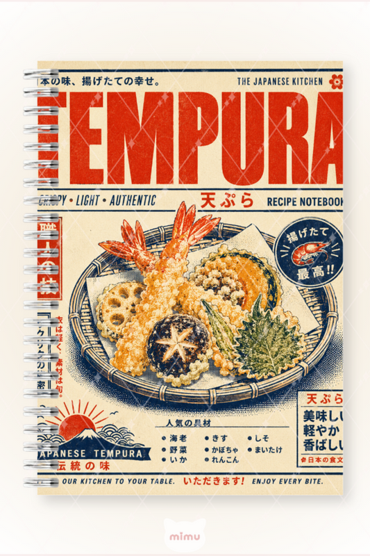 Japon Tempura Desenli 60 Yaprak Çizgisiz Okul Defteri A5 Spiralli Not Defteri