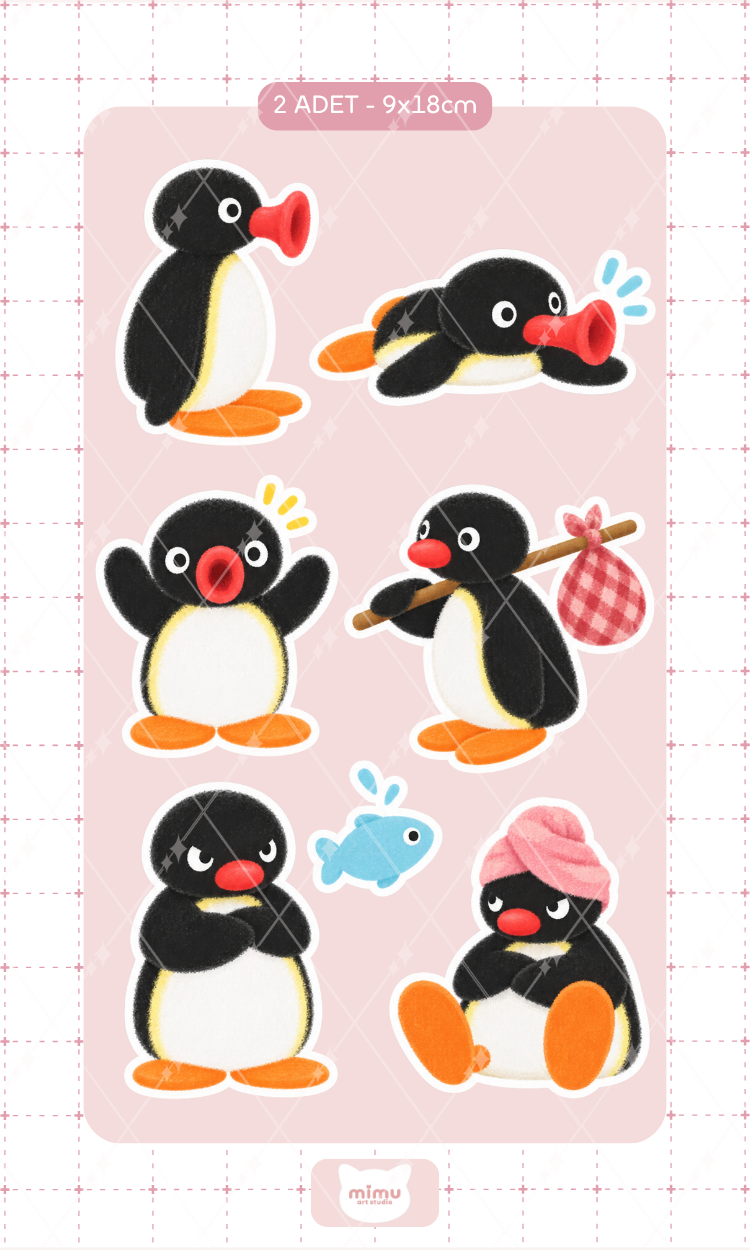 Pingu Noot Noot Sticker Seti Komik Penguen Pozları Dekoratif Etiket 2 Adet