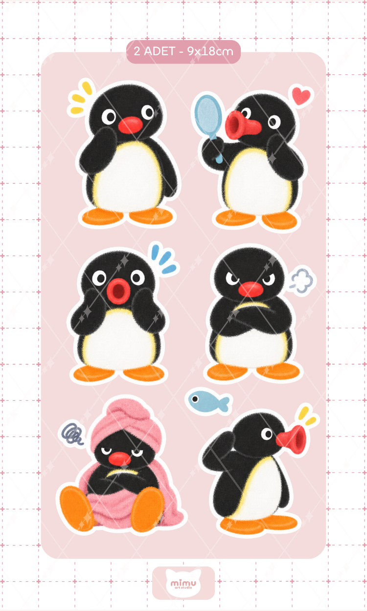 Pingu Noot Noot Yüz İfadeleri Sticker Seti Sevimli Penguen Dekoratif Etiket 2 Adet