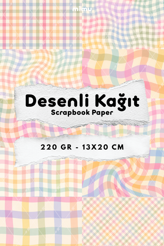 Renkli Ekose Pötikare Desenli Kağıt Seti Scrapbook Kağıdı (220 gr) Ajanda Günlük Kolaj Junk Journal Bullet Journal Kağıtları