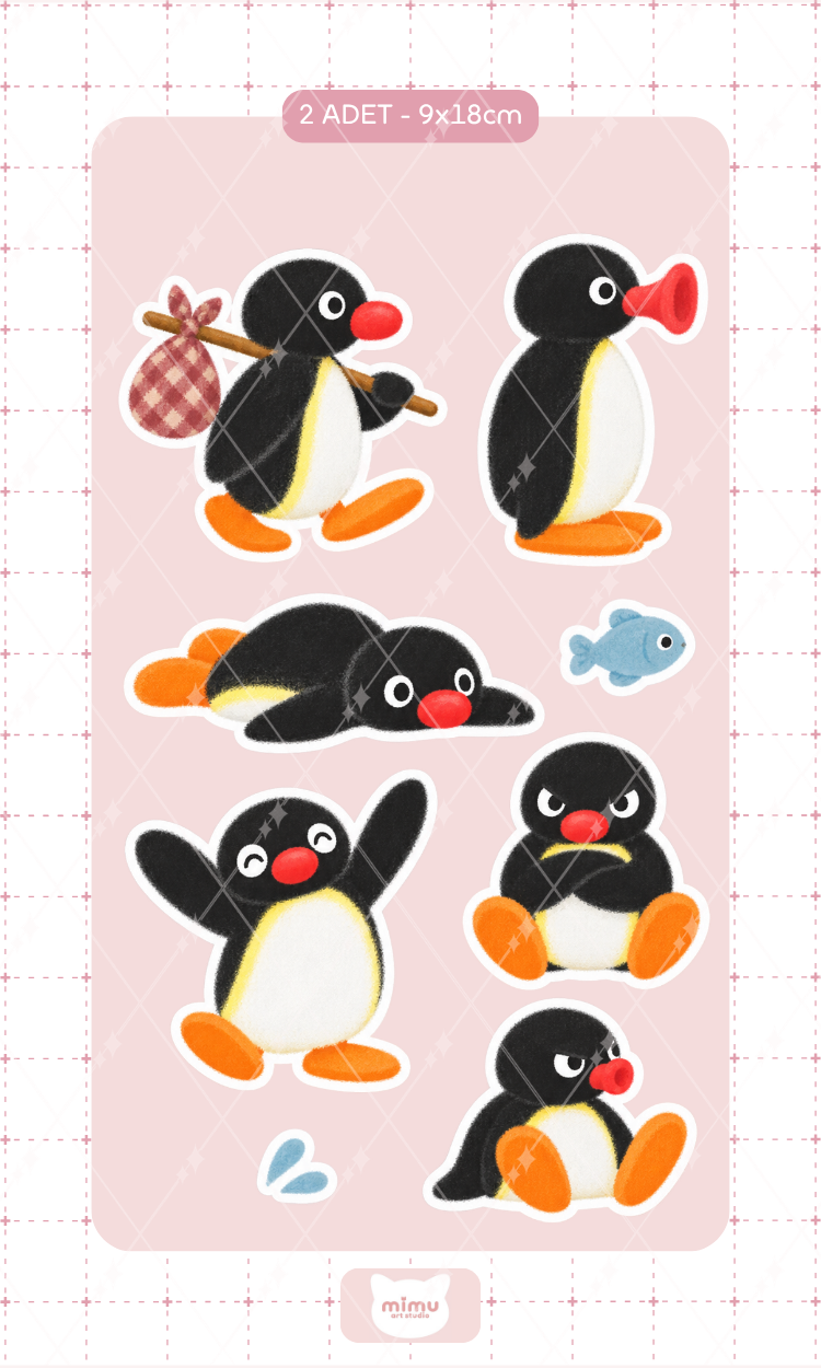 Pingu Günlük Noot Noot Sticker Seti Eğlenceli Penguen Pozları Dekoratif Etiket 2 Adet