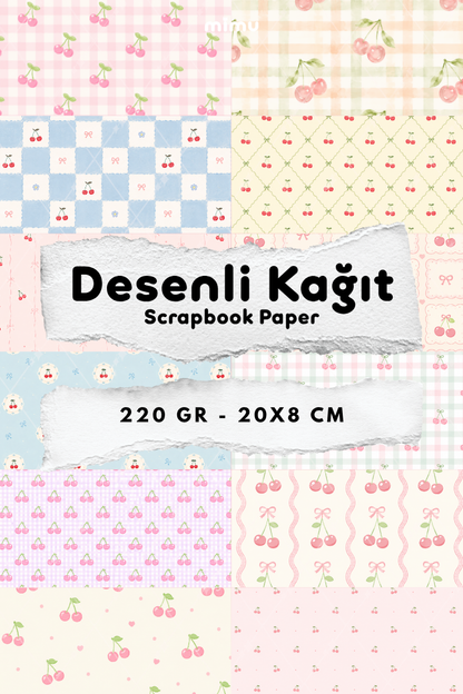 Desenli Kağıt Seti Scrapbook Kağıdı (220 gr) Ajanda Kolaj Junk Journal Bullet Journal Kağıtları