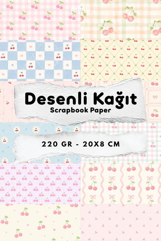 Desenli Kağıt Seti Scrapbook Kağıdı (220 gr) Ajanda Kolaj Junk Journal Bullet Journal Kağıtları