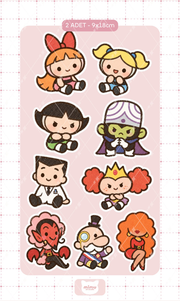 Powerpuff Girls Çizgi Film Karakterleri Sticker Seti Blossom Bubbles Buttercup ve Arkadaşları Dekoratif Etiket 2 Adet