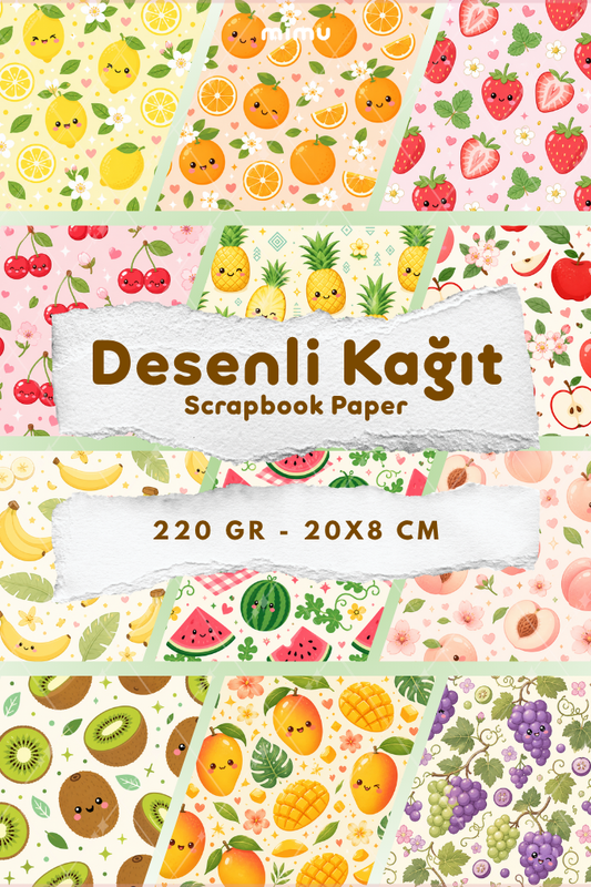 Desenli Kağıt Seti Scrapbook Kağıdı (220 gr) Ajanda Kolaj Junk Journal Bullet Journal Kağıtları