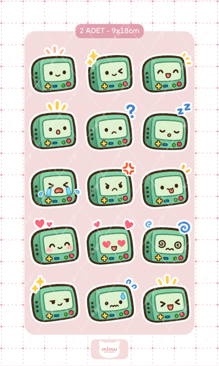 BMO Yüz İfadeleri Sticker Seti Adventure Time Çizgi Film Karakteri Dekoratif Etiket 2 Adet