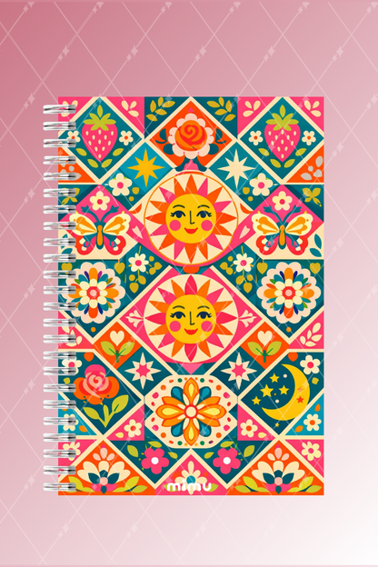 Güneş Motifli Spiral Defter Seti Renkli Çiçek Desenli 2li Kalın Kapak Not Defteri